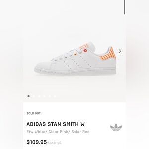 Adidas Stan Smith Sneakers White Clear Pink Solar Red Size 8.5